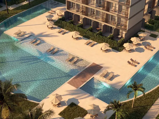 Blocos e piscinas vistos de cima
